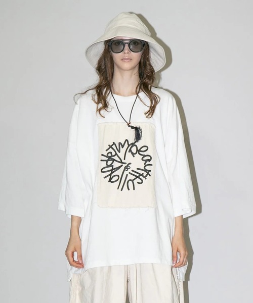 my beautiful landlet(マイビューティフルランドレット)の「【my beautiful landlet】 USA COTTON BIG T-SHIRT - print(Tシャツ/カットソー・メンズ・オフホワイト/グレー/チャコールグレー/ブラック・FREE)」の1枚目の写真