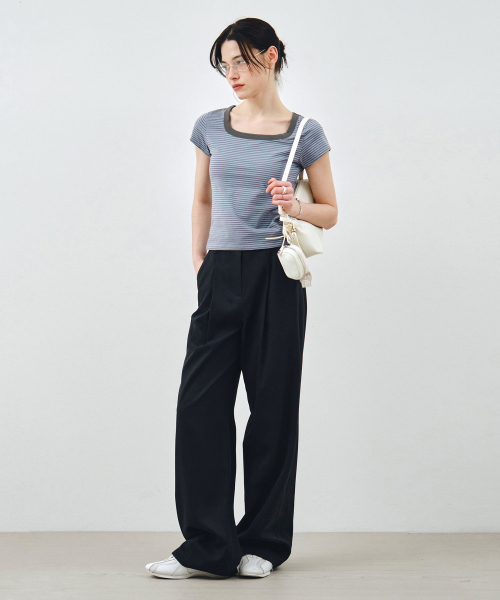 MONGDOL(モンドル)の「スクエアネックストライプ半袖TシャツブルーMDTS098BLUE(Tシャツ/カットソー・レディース・その他・SMALL/MEDIUM)」の3枚目の写真