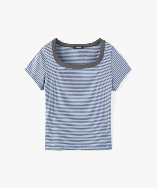 MONGDOL(モンドル)の「スクエアネックストライプ半袖TシャツブルーMDTS098BLUE(Tシャツ/カットソー・レディース・その他・SMALL/MEDIUM)」の6枚目の写真