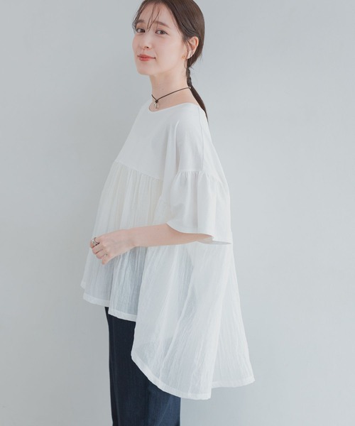 カルドファブリカ . レース 切り替え ギャザー プルオーバー ブラウス 切り替えギャザープルオーバー（Tシャツ/カットソー）｜studio CLIP