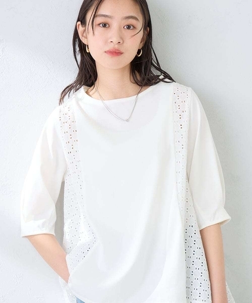 a.v.v(アーヴェヴェ)の「レース切替Aラインカットソー(Tシャツ/カットソー・レディース・クリーム/ホワイト・40/38)」の2枚目の写真