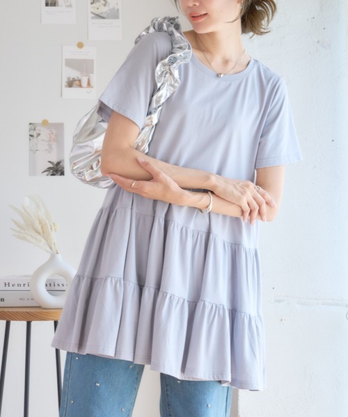 GROWING RICH(グローウィングリッチ)の「大人可愛い 楽ちん 夏のティアードチュニック(チュニック・レディース・ホワイト/ブラック/ピンク/ネイビー/ライトグレー・M/L)」の3枚目の写真