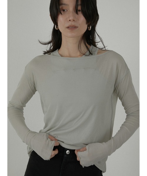LA PEAU DE GEM（ラポドゥジェム）の「【LA PEAU DE GEM】two piece sheer long tee/2ピースシアーロングT（Tシャツ/カットソー・レディース・ブラック/ブラウン/ホワイト/グレー・FREE）」の3枚目の写真