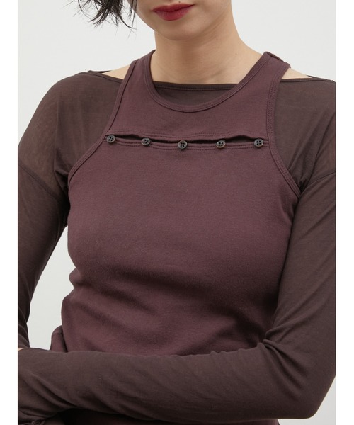 LA PEAU DE GEM（ラポドゥジェム）の「レイヤード2ピースシアーロングTシャツ / 【LA PEAU DE GEM】 two piece sheer long tee（Tシャツ/カットソー・レディース・ブラック/ブラウン/ホワイト/グレー・FREE）」の10枚目の写真