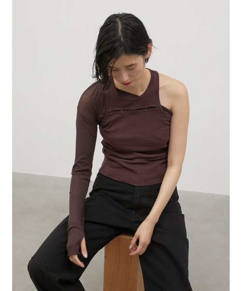 LA PEAU DE GEM（ラポドゥジェム）の「レイヤード2ピースシアーロングTシャツ / 【LA PEAU DE GEM】 two piece sheer long tee（Tシャツ/カットソー・レディース・ブラック/ブラウン/ホワイト/グレー・FREE）」の14枚目の写真