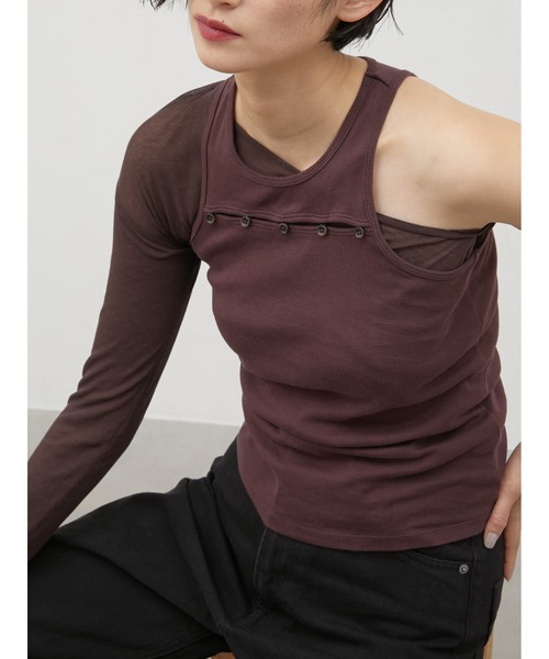 LA PEAU DE GEM（ラポドゥジェム）の「レイヤード2ピースシアーロングTシャツ / 【LA PEAU DE GEM】 two piece sheer long tee（Tシャツ/カットソー・レディース・ブラック/ブラウン/ホワイト/グレー・FREE）」の15枚目の写真