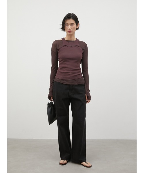 LA PEAU DE GEM（ラポドゥジェム）の「レイヤード2ピースシアーロングTシャツ / 【LA PEAU DE GEM】 two piece sheer long tee（Tシャツ/カットソー・レディース・ブラック/ブラウン/ホワイト/グレー・FREE）」の16枚目の写真