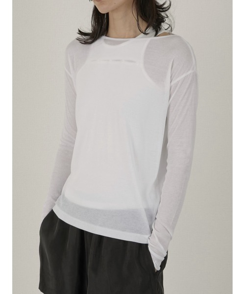LA PEAU DE GEM（ラポドゥジェム）の「レイヤード2ピースシアーロングTシャツ / 【LA PEAU DE GEM】 two piece sheer long tee（Tシャツ/カットソー・レディース・ブラック/ブラウン/ホワイト/グレー・FREE）」の9枚目の写真