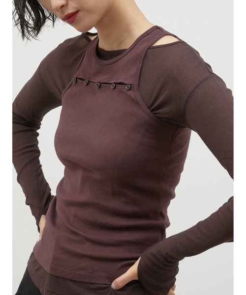 LA PEAU DE GEM（ラポドゥジェム）の「レイヤード2ピースシアーロングTシャツ / 【LA PEAU DE GEM】 two piece sheer long tee（Tシャツ/カットソー・レディース・ブラック/ブラウン/ホワイト/グレー・FREE）」の11枚目の写真