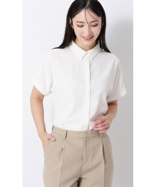 AOYAMA（アオヤマ）の「冷感シャツカラーブラウス【涼】【半袖】（シャツ/ブラウス・レディース・ネイビー/サックスブルー/ブラック/ベージュ/ブラウン/ホワイト・LL/L/M/S）」の10枚目の写真