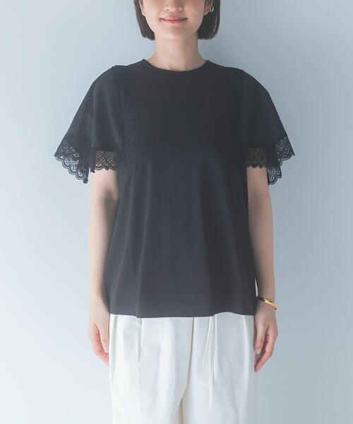 URBAN RESEARCH ROSSO WOMEN(アーバンリサーチ ロッソ)の「MARILYN MOON LACED SLEEVE CUTSEW(Tシャツ/カットソー・レディース・ブラック/オフホワイト・FREE)」の6枚目の写真
