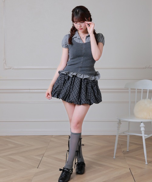 Anely(アネリー)の「Anely チェック柄 ニット タンク レイヤード トップス(シャツ/ブラウス・レディース・アイボリー/チャコールグレー・FREE)」の10枚目の写真