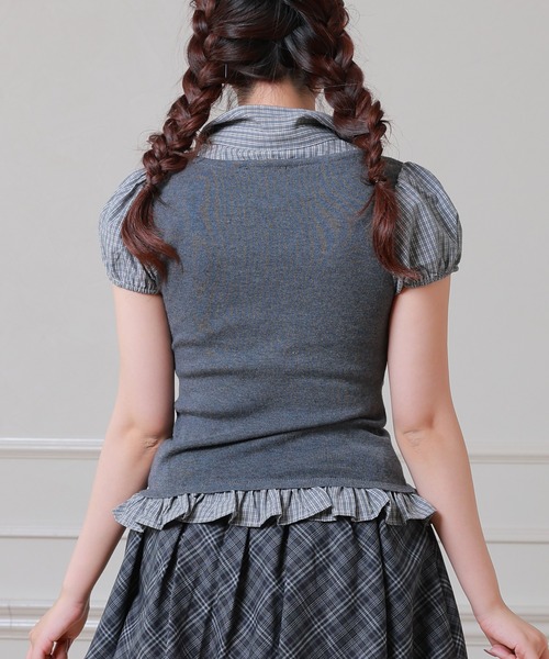 Anely(アネリー)の「Anely チェック柄 ニット タンク レイヤード トップス(シャツ/ブラウス・レディース・アイボリー/チャコールグレー・FREE)」の12枚目の写真