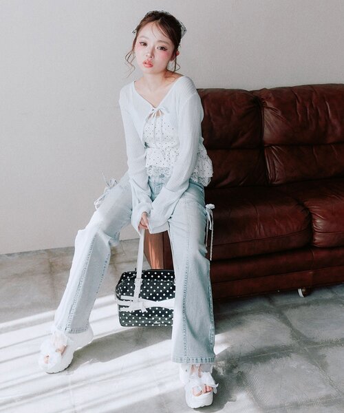 OLIVE des OLIVE(オリーブデオリーブ)の「ぺプラムキャミ+シアカーデセット(Tシャツ/カットソー・レディース・ピンク/ブラック/サックスブルー/オフホワイト・FREE)」の9枚目の写真