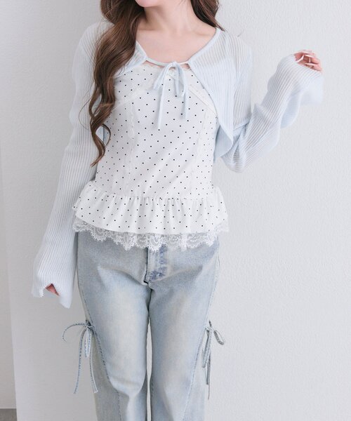 OLIVE des OLIVE(オリーブデオリーブ)の「ぺプラムキャミ+シアカーデセット(Tシャツ/カットソー・レディース・ピンク/ブラック/サックスブルー/オフホワイト・FREE)」の11枚目の写真