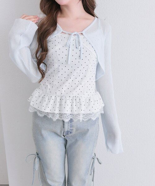OLIVE des OLIVE(オリーブデオリーブ)の「ぺプラムキャミ+シアカーデセット(Tシャツ/カットソー・レディース・ピンク/ブラック/サックスブルー/オフホワイト・FREE)」の12枚目の写真