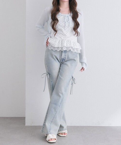 OLIVE des OLIVE(オリーブデオリーブ)の「ぺプラムキャミ+シアカーデセット(Tシャツ/カットソー・レディース・ピンク/ブラック/サックスブルー/オフホワイト・FREE)」の13枚目の写真
