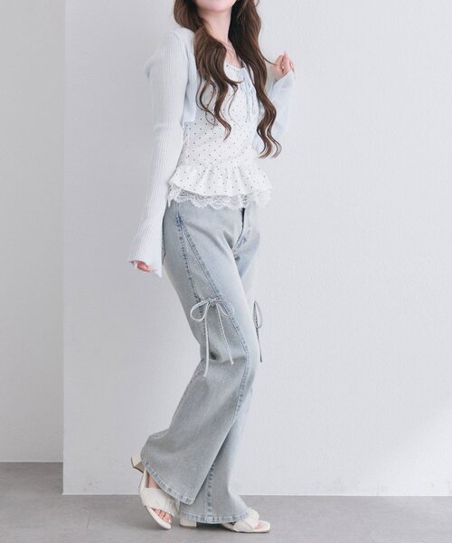 OLIVE des OLIVE(オリーブデオリーブ)の「ぺプラムキャミ+シアカーデセット(Tシャツ/カットソー・レディース・ピンク/ブラック/サックスブルー/オフホワイト・FREE)」の14枚目の写真