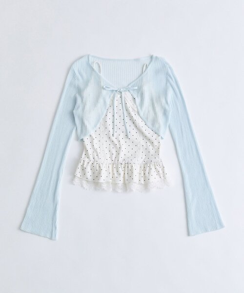 OLIVE des OLIVE(オリーブデオリーブ)の「ぺプラムキャミ+シアカーデセット(Tシャツ/カットソー・レディース・ピンク/ブラック/サックスブルー/オフホワイト・FREE)」の15枚目の写真