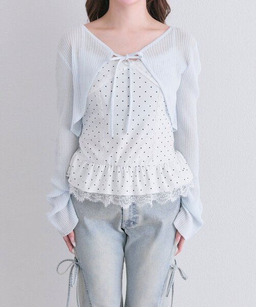 OLIVE des OLIVE(オリーブデオリーブ)の「ぺプラムキャミ+シアカーデセット(Tシャツ/カットソー・レディース・ピンク/ブラック/サックスブルー/オフホワイト・FREE)」の16枚目の写真
