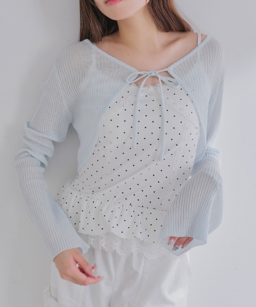 OLIVE des OLIVE(オリーブデオリーブ)の「ぺプラムキャミ+シアカーデセット(Tシャツ/カットソー・レディース・ピンク/ブラック/サックスブルー/オフホワイト・FREE)」の12枚目の写真
