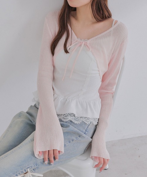 OLIVE des OLIVE(オリーブデオリーブ)の「ぺプラムキャミ+シアカーデセット(Tシャツ/カットソー・レディース・ピンク/ブラック/サックスブルー/オフホワイト・FREE)」の17枚目の写真