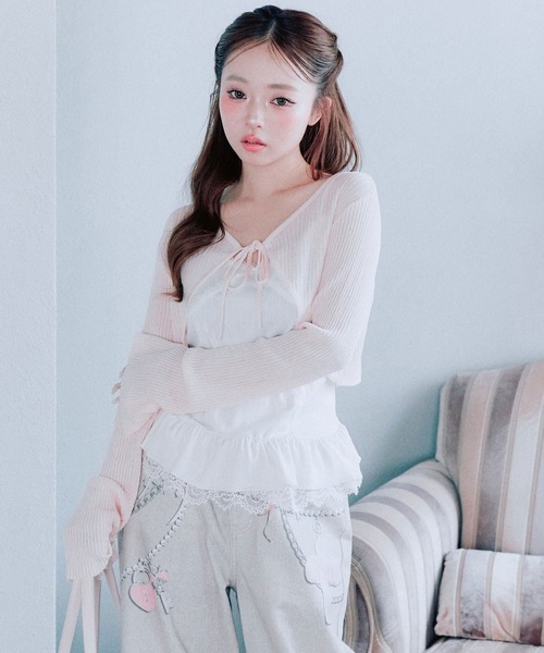 OLIVE des OLIVE(オリーブデオリーブ)の「ぺプラムキャミ+シアカーデセット(Tシャツ/カットソー・レディース・ピンク/ブラック/サックスブルー/オフホワイト・FREE)」の14枚目の写真