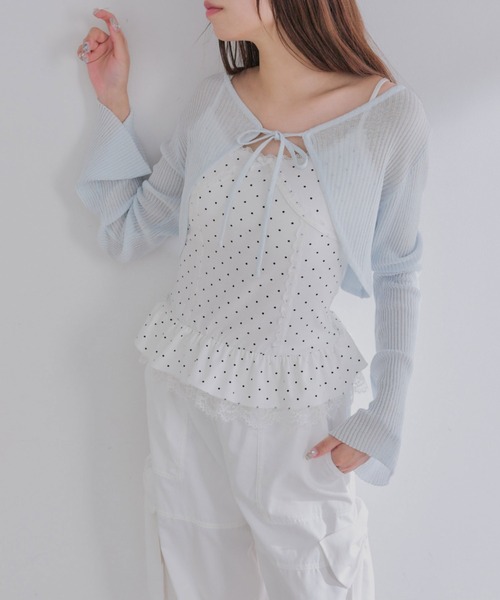 OLIVE des OLIVE(オリーブデオリーブ)の「ぺプラムキャミ+シアカーデセット(Tシャツ/カットソー・レディース・ピンク/ブラック/サックスブルー/オフホワイト・FREE)」の13枚目の写真