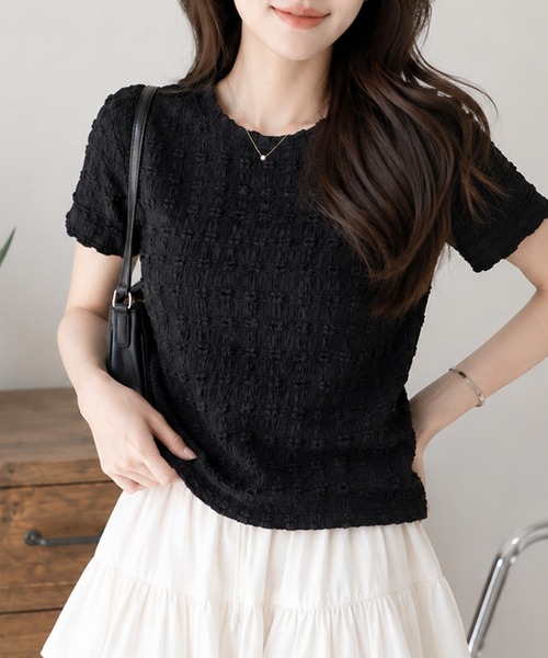Megil（メギル）の「ジャガードカットソー（Tシャツ/カットソー・レディース・ホワイト/ベージュ/ブラック・MEDIUM）」の2枚目の写真