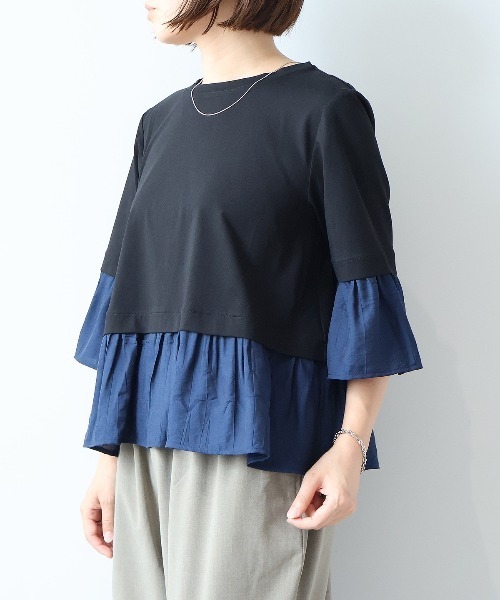 leswel(レスウェル)の「【M/L】シルケット天竺異素材ドッキングプルオーバー(Tシャツ/カットソー・レディース・カーキ/ブラック/オフホワイト・L/M)」の17枚目の写真