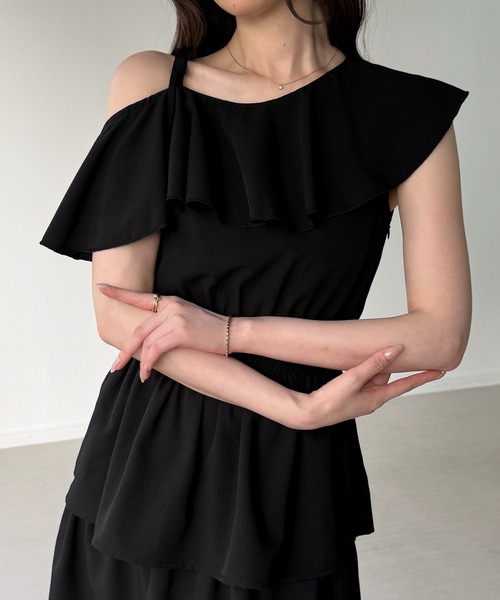 junoah（ジュノア）の「ワンショルティアードワンピース【一部ペチスカートSET】（ワンピース・レディース・アイボリー/ライトブルー/ブラック・MEDIUM/SMALL/LARGE）」の10枚目の写真