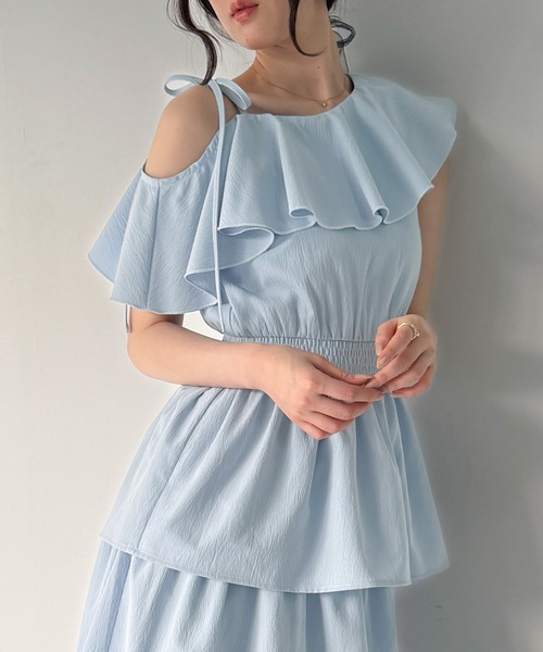 junoah（ジュノア）の「ワンショルティアードワンピース【一部ペチスカートSET】（ワンピース・レディース・アイボリー/ライトブルー/ブラック・MEDIUM/SMALL/LARGE）」の14枚目の写真