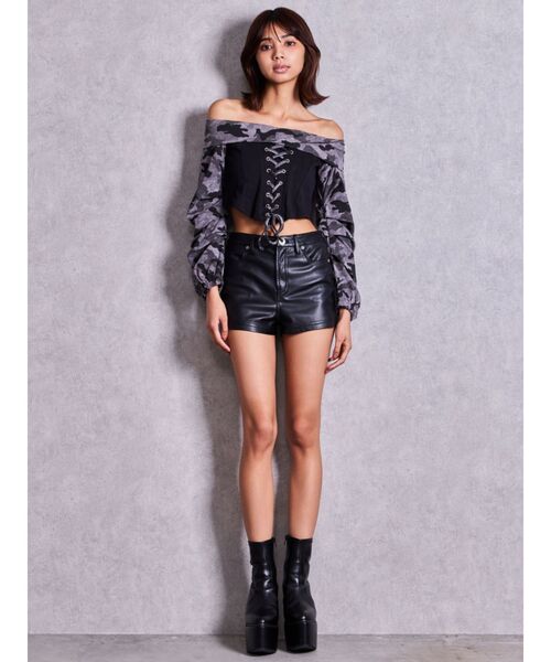GYDA（ジェイダ）の「camouflageレースアップトップス（Tシャツ/カットソー・レディース・カーキ/ブラック・FREE）」の7枚目の写真