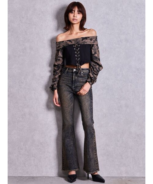 GYDA（ジェイダ）の「camouflageレースアップトップス（Tシャツ/カットソー・レディース・カーキ/ブラック・FREE）」の10枚目の写真