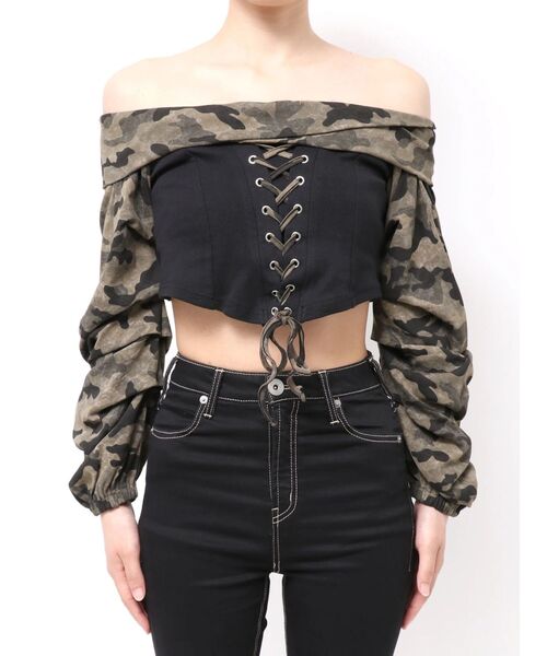 GYDA（ジェイダ）の「camouflageレースアップトップス（Tシャツ/カットソー・レディース・カーキ/ブラック・FREE）」の12枚目の写真