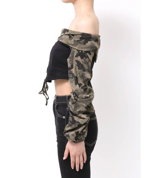 GYDA（ジェイダ）の「camouflageレースアップトップス（Tシャツ/カットソー・レディース・カーキ/ブラック・FREE）」の13枚目の写真