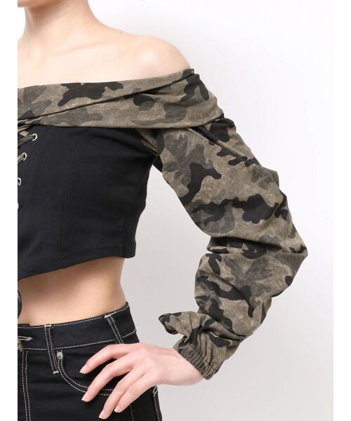 GYDA（ジェイダ）の「camouflageレースアップトップス（Tシャツ/カットソー・レディース・カーキ/ブラック・FREE）」の16枚目の写真
