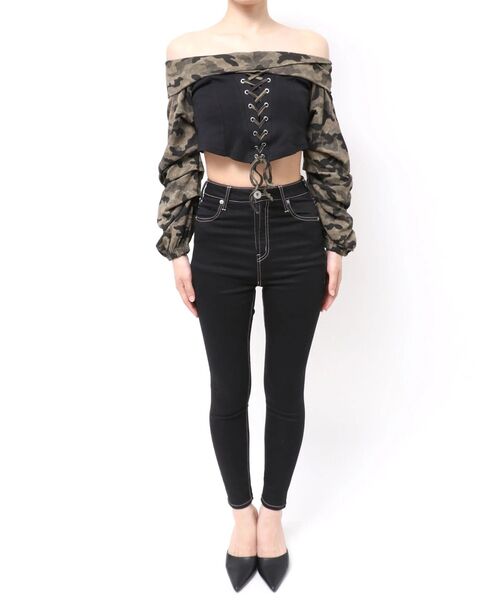 GYDA（ジェイダ）の「camouflageレースアップトップス（Tシャツ/カットソー・レディース・カーキ/ブラック・FREE）」の18枚目の写真