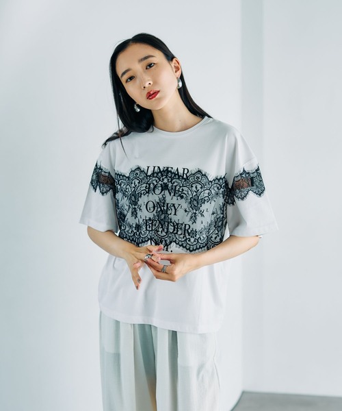 LEPSIM（レプシィム）の「ロゴレースT　816575（Tシャツ/カットソー・レディース・オフホワイト/チャコールグレー/パープル/グリーン・FREE）」の5枚目の写真