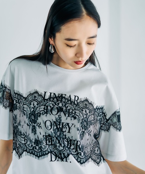 LEPSIM（レプシィム）の「ロゴレースT　816575（Tシャツ/カットソー・レディース・オフホワイト/チャコールグレー/パープル/グリーン・FREE）」の6枚目の写真