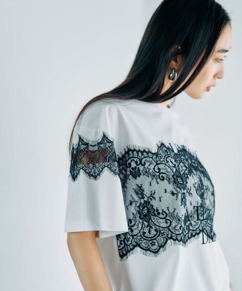 LEPSIM（レプシィム）の「ロゴレースT　816575（Tシャツ/カットソー・レディース・オフホワイト/チャコールグレー/パープル/グリーン・FREE）」の7枚目の写真