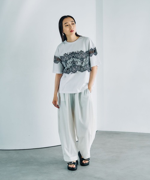 LEPSIM（レプシィム）の「ロゴレースT　816575（Tシャツ/カットソー・レディース・オフホワイト/チャコールグレー/パープル/グリーン・FREE）」の8枚目の写真