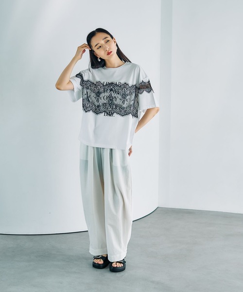 LEPSIM（レプシィム）の「ロゴレースT　816575（Tシャツ/カットソー・レディース・オフホワイト/チャコールグレー/パープル/グリーン・FREE）」の10枚目の写真