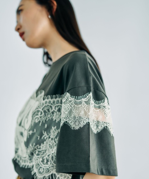 LEPSIM（レプシィム）の「ロゴレースT　816575（Tシャツ/カットソー・レディース・オフホワイト/チャコールグレー/パープル/グリーン・FREE）」の13枚目の写真