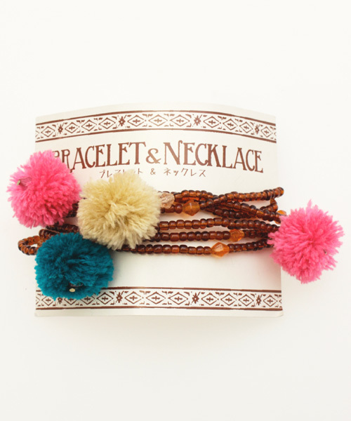 チャイハネ（チャイハネ）の「【チャイハネ】ポンポンブレスレット＆ネックレス / カチューム（ネックレス・レディース・カラフル/ブルー/マルチ・FREE）」の6枚目の写真