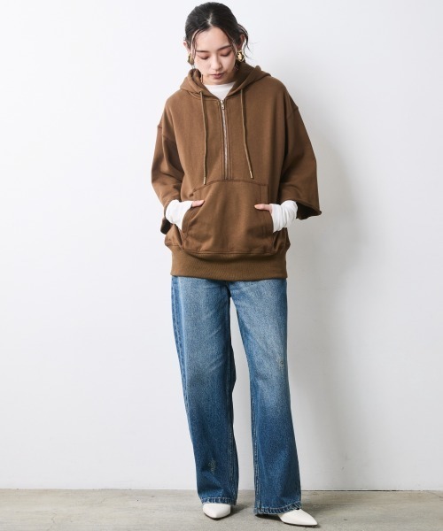 CHIC STYLE(シックスタイル)の「綿100%ハーフジップフーディ<大きいサイズ有>シックスタイル(パーカー・レディース・ブラウン/杢グレー・5L/4L/3L/LL/L/M)」の5枚目の写真