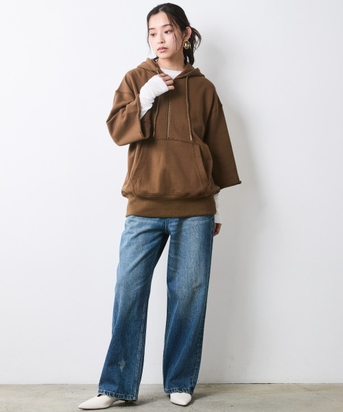 CHIC STYLE(シックスタイル)の「綿100%ハーフジップフーディ<大きいサイズ有>シックスタイル(パーカー・レディース・ブラウン/杢グレー・5L/4L/3L/LL/L/M)」の7枚目の写真