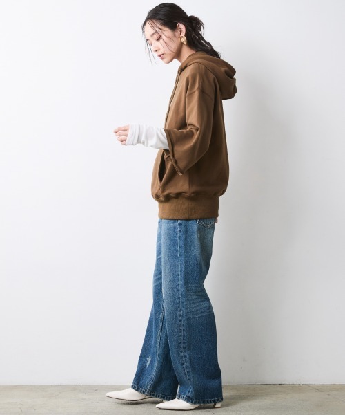 CHIC STYLE(シックスタイル)の「綿100%ハーフジップフーディ<大きいサイズ有>シックスタイル(パーカー・レディース・ブラウン/杢グレー・5L/4L/3L/LL/L/M)」の8枚目の写真
