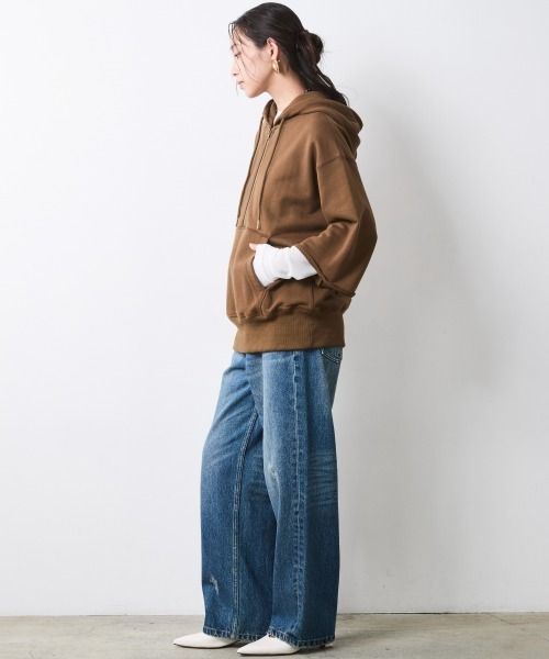 CHIC STYLE(シックスタイル)の「綿100%ハーフジップフーディ<大きいサイズ有>シックスタイル(パーカー・レディース・ブラウン/杢グレー・5L/4L/3L/LL/L/M)」の9枚目の写真