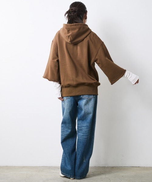 CHIC STYLE(シックスタイル)の「綿100%ハーフジップフーディ<大きいサイズ有>シックスタイル(パーカー・レディース・ブラウン/杢グレー・5L/4L/3L/LL/L/M)」の10枚目の写真